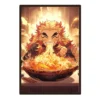 Funny Rengoku Poster Eating Ramen, Demon Slayer Wall Art